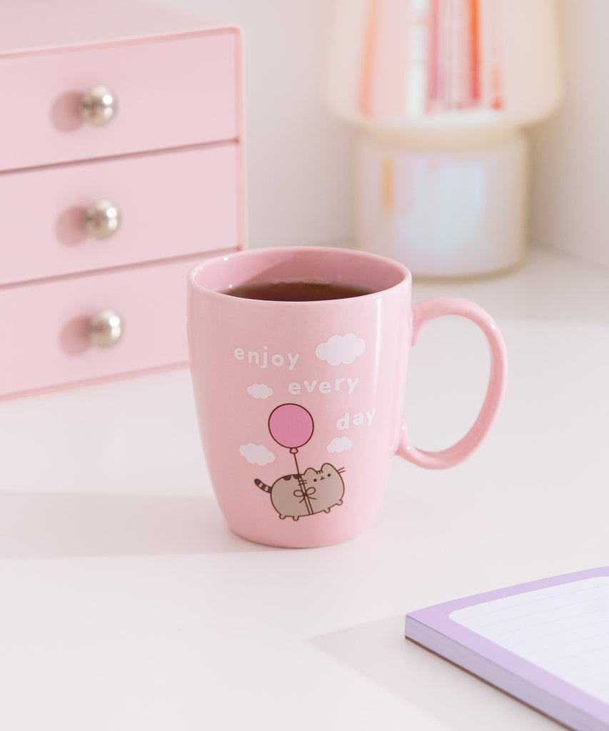 pusheen house plants glass mug with lid Pusheen Enjoy Every Day Mug – Pusheen Shop