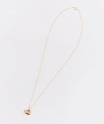 Full view of the gold charm necklace on top of a white background.