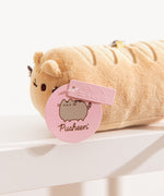 Close-up of the two pink Pusheen Label hangtags with Pusheen the Cat's face and body logos. 