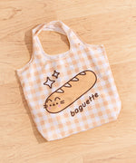 Pusheen Baguette graphic printed on a yellow gingham nylon bag.
