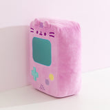 Quarter side view of the Gamer Pusheen Plush. The rectangular plush is wide to mimic the original handheld gaming console's thick shape. 