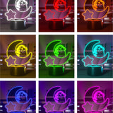 Color-changing LED night light with moon and star design with Pusheen the Cat wearing headphones.