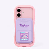 Gaming Pusheen Phone Wallet shown attached to a phone case. The light purple phone wallet attaches with a MagSafe magnet.