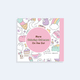Back cover of the Mini Coloring Cuteness: A Pusheen Coloring & Activity Book. The white-colored background has a pattern of pastel graphics of Pusheen climbing an ice cream cone, Pusheen as a ghost, Pusheen as a strawberry milk carton, a teapot, candy, and more. The book has a light pink spine. Print on the bottom of the cover is the publisher, a UPC code, and pricing information.