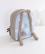 Full view of the back of the anniversary backpack. The pack has a top handle and adjustable grey straps that matches the color of the top of the backpack. 