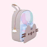 Side view of the balloons backpack showing the top gray handle that extends off the top of the pack. 