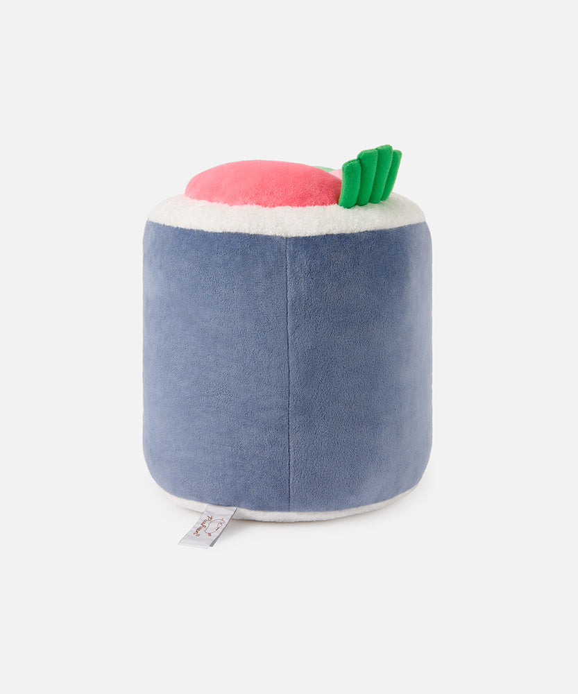Back view of the Pusheen Sushi Roll Plush where the green onions can be seen extending off the top of the plush.