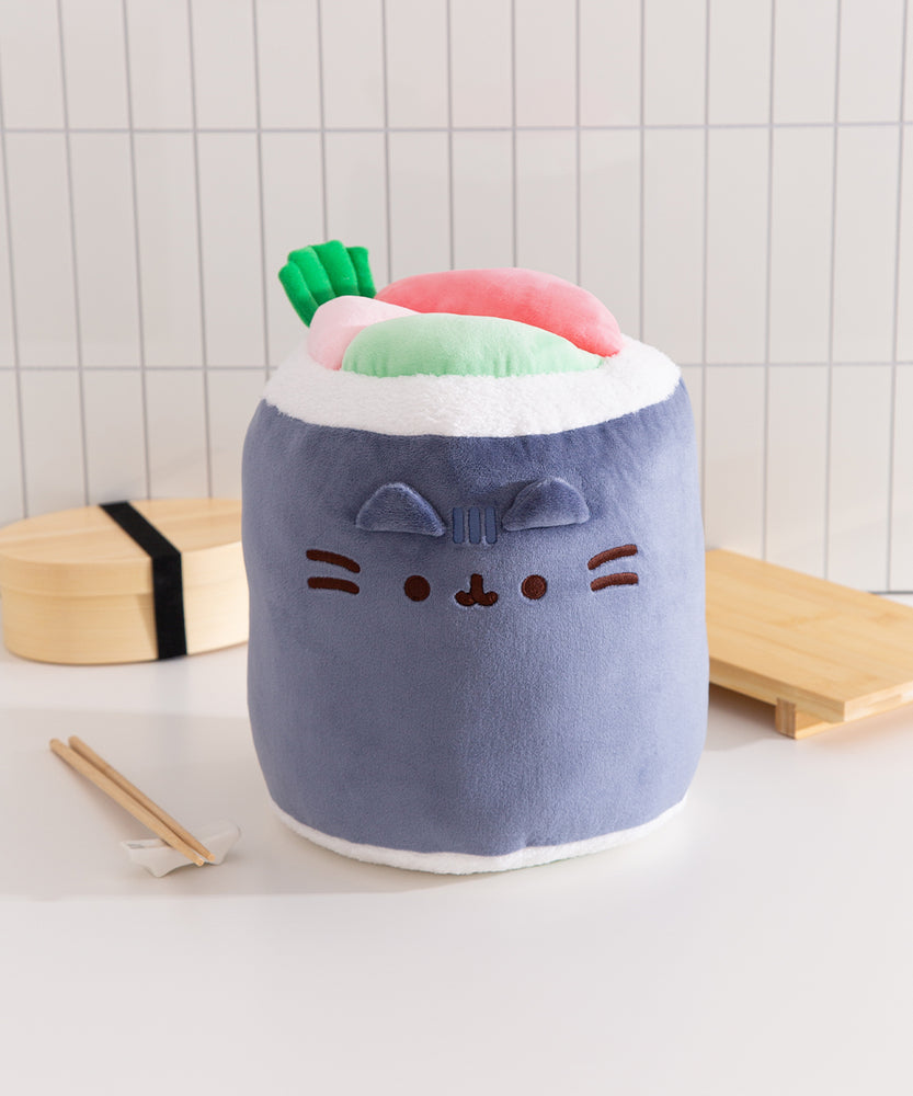 Front view of the Sushi Roll Plush toy where Pusheen takes the shape of one of her favorite treats.