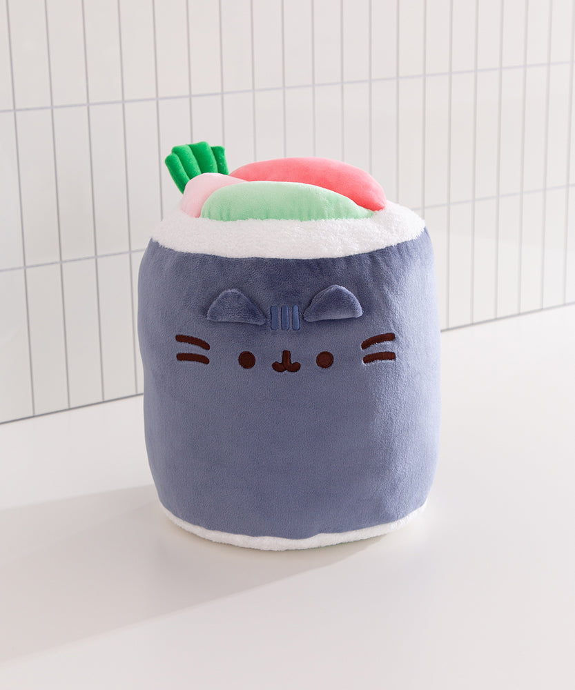 Front view of the seaweed and rice Sushi Roll Plush.