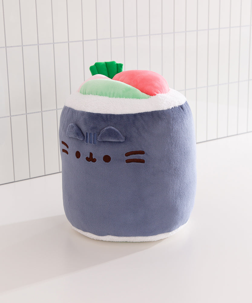 Alternate side quarter view of the Pusheen sushi roll with fillings.