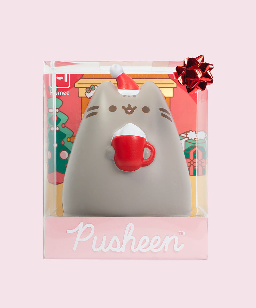 Pusheen Holiday Jumbo Squishy shown in its decorative and giftable packaging box.