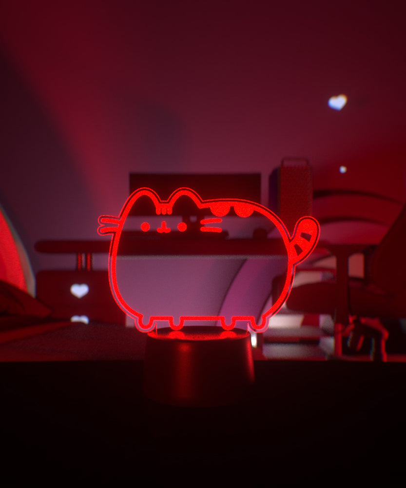 Red neon cat-shaped light on a dark background.