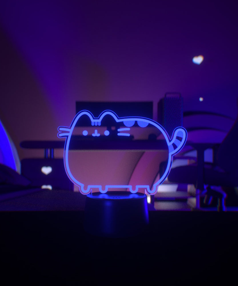 Purple Otaku Lamp of Pusheen the Cat sits on desktop.
