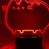 Close-up of the acrylic plate on the Pusheen Otaku Lamp. The lamp is set to the color red.