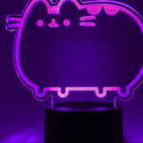 Close-up of the acrylic plate on the Pusheen Otaku Lamp. The lamp is set to the color pink purple.