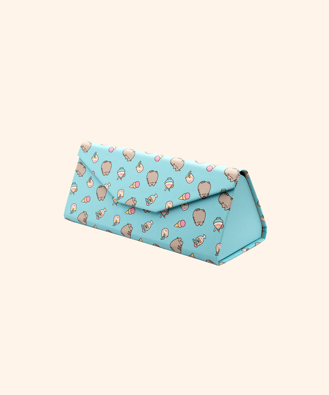 Pusheen Tropical Vacation Gasses Case is a blue envelope-style case with a repeating pattern of Pusheen the Cat, ice cream cones, tropical drinks, and shaved ice.