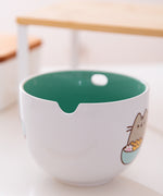 Close-up view of the notch included in the Pusheen Ramen Bowl to hold the included chopsticks.