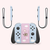 Pusheen-themed Nintendo Switch Skin on a Switch controller and joy cons. The joy con skin is a light blue color.