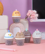 Pusheen Boba Tea Surprise Squishies. The five character stress toys have a character head atop a cup filled with boba pearls.