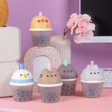 Pusheen Boba Tea Surprise Squishies. The five character stress toys have a character head atop a cup filled with boba pearls.