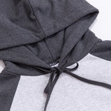 A close-up view of the adjustable strings to alter the shape of the hood on the Pusheen Sweatshirt. The strings match the charcoal color of the hood. 