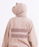 Close-up view of the back of the Pusheen Classic Unisex Kigurumi, showing the backof the hood and the two grey back stripes. 