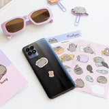 Two Pusheen sticker sheets featuring Pusheen the Cat, Stormy cat, Pip Cat, Cheek the Hamster, and Sloth graphics.