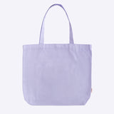 Back view of Pusheen Heart Deluxe Tote Bag. The purple tote bag has purple handles that are attached to the opening of the bag.