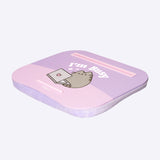 Side view of the Pusheen tray showing the padded bottom of the purple tray.