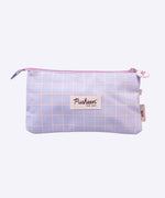 Back view of the Pusheen Bag. The light purple bag has a light pink grid pattern atop the light purple background.