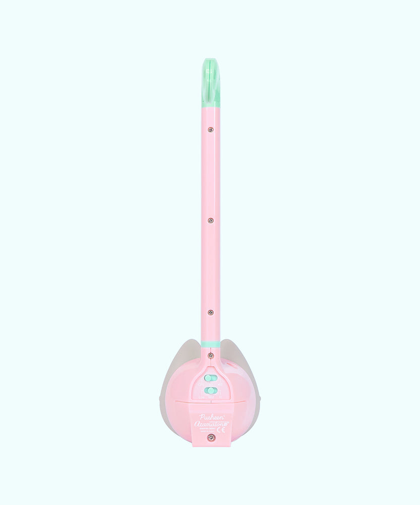 Alternate view of the back of the Pusheen Otamatone where the musical note shaped top cannot be seen.