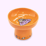 Orange Pusheen Pet Halloween Pedestal Bowl with print of Pusheen the cat on a candy pile with the text 'Candy Fiend'.