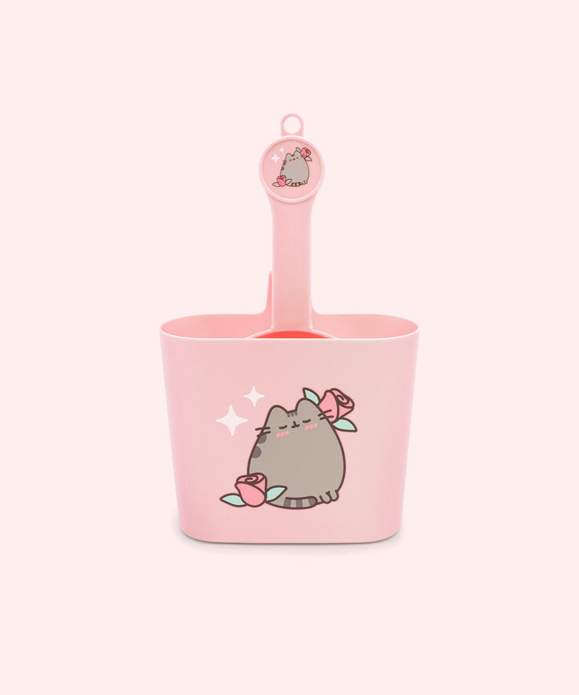 Pusheen Pet Litter Scoop and Mat Set in it's pink packaging sleeve.