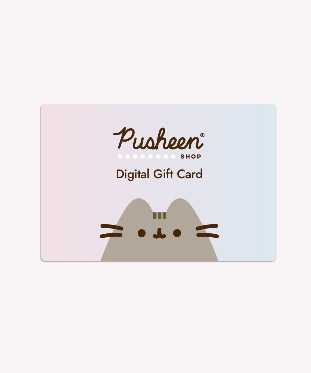 Pusheen Shop digital gift card with a cat illustration.