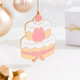 Sweets Ornament turned to the side to show the reflective gold outline that shines in the light.