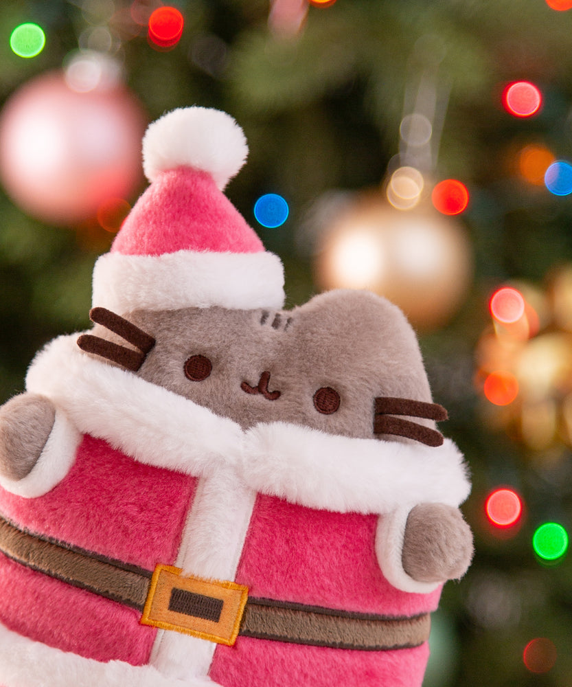 Close-up of the soft fuzzy material on the cat and santa costume of the Pusheen Label Exclusive plush.