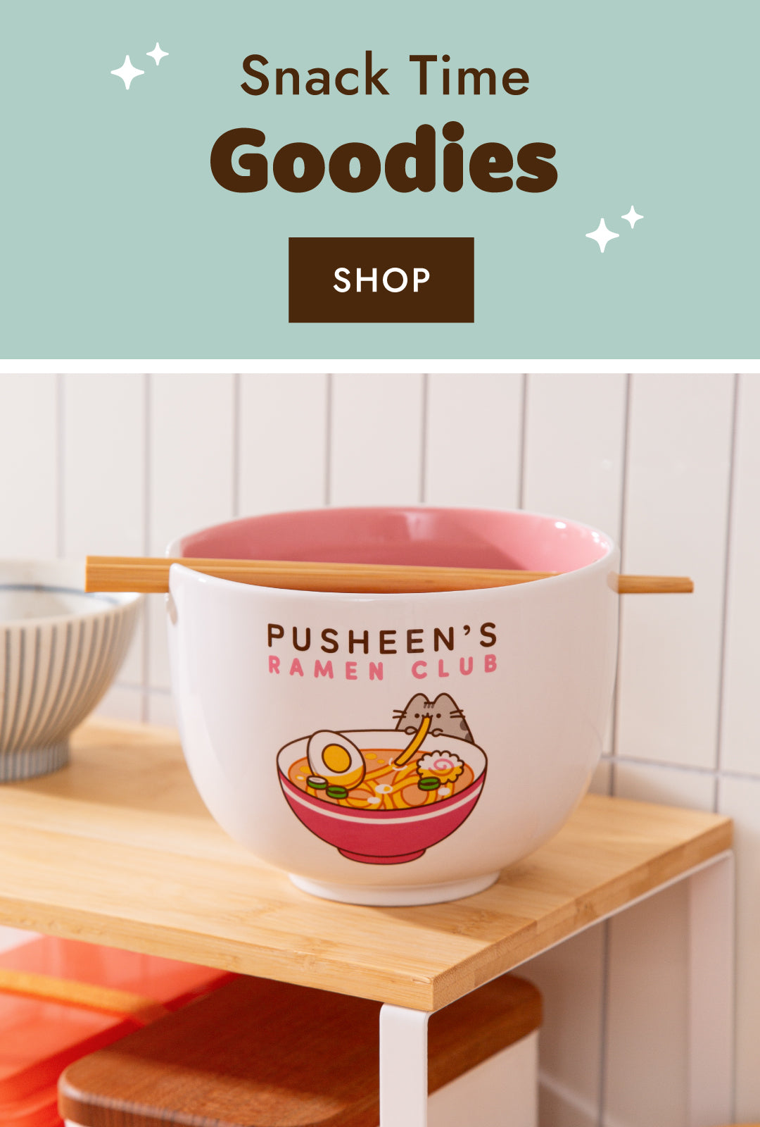 New Pusheen kitchen essentials including a white ceramic ramen bowl