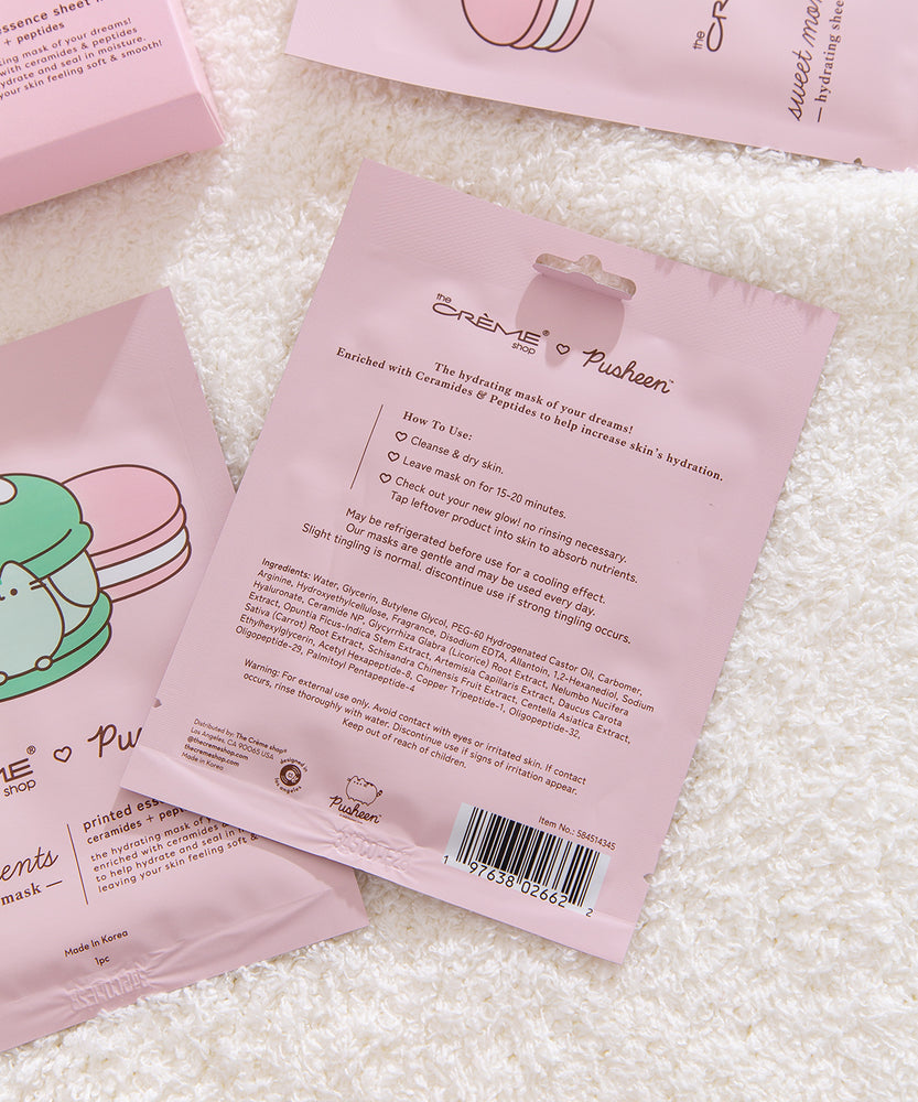 Back side of the individual sheet mask that has how to use directions and the sheet masks ingredients listed.