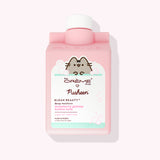 Front view of the Bubble Bath packaging. The small rectangular bottle has a white pour top spout. The front packaging features a graphic of Pusheen the Cat surrounded by white and pink suds.