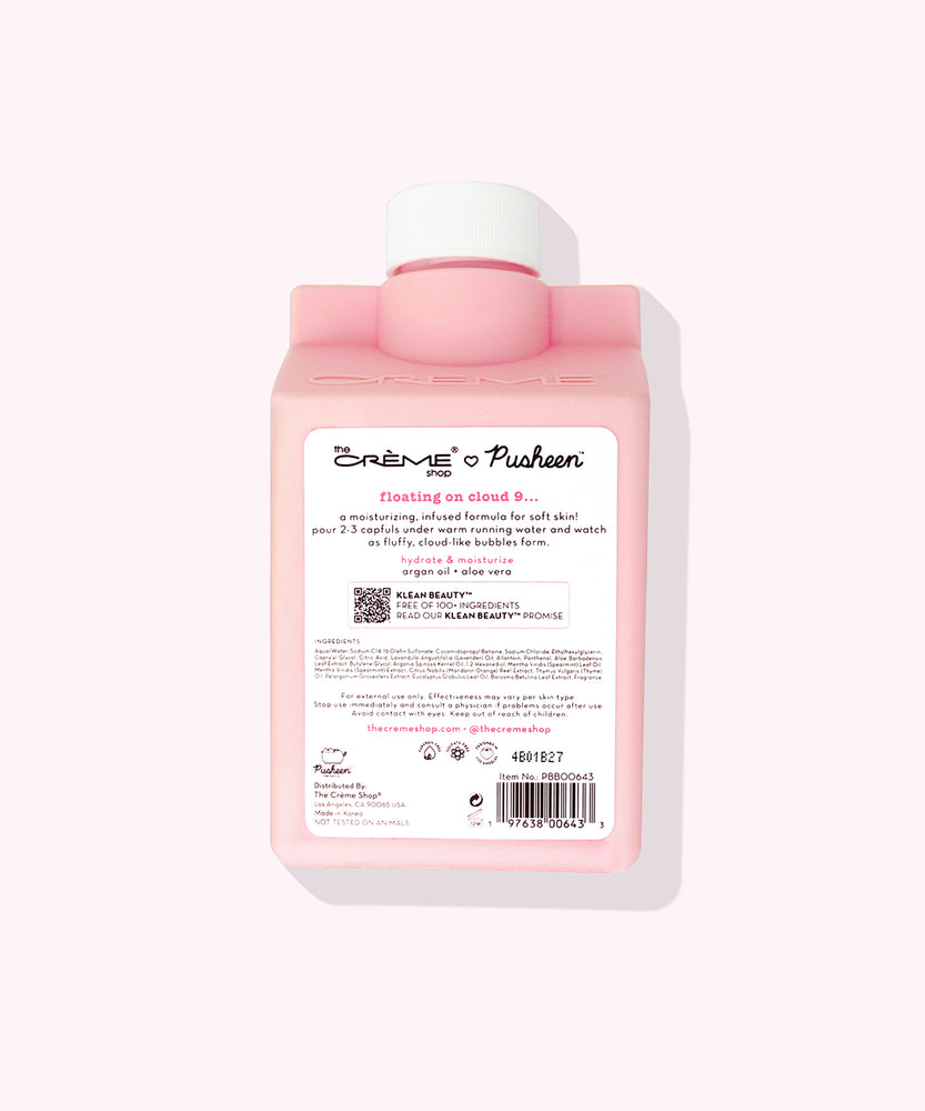 Back view of the Bubble Bath packaging. The back includes a description and benefits of the product, a short how-to-use, and the ingredients in the liquid.