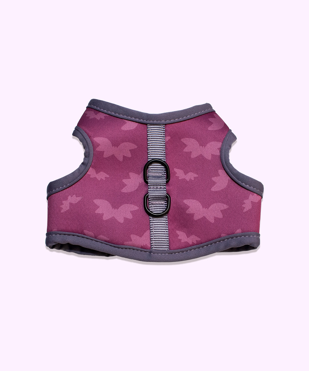 Close-up view of the back of the Vampurr Pusheen Pet Harness. The harness features two loops on the back for easy leash attachments if needed.  