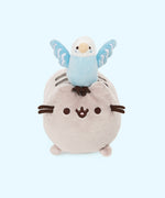 Front view of the Bo and Pusheen plush , in front of a light blue background.