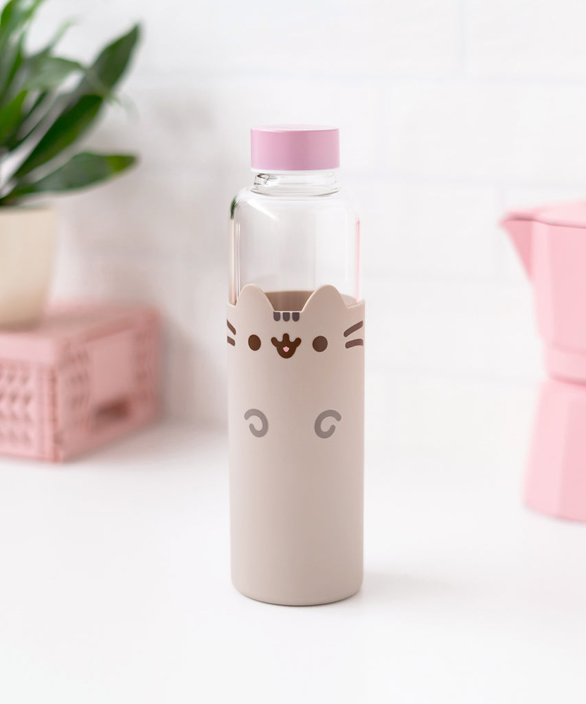 pusheen house plants glass mug with lid Pusheen Glass Water Bottle