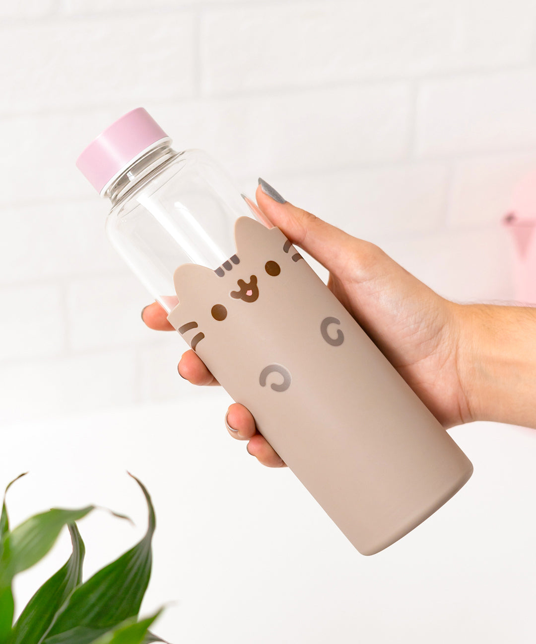 pusheen house plants glass mug with lid Pusheen Glass Water Bottle – Pusheen Shop