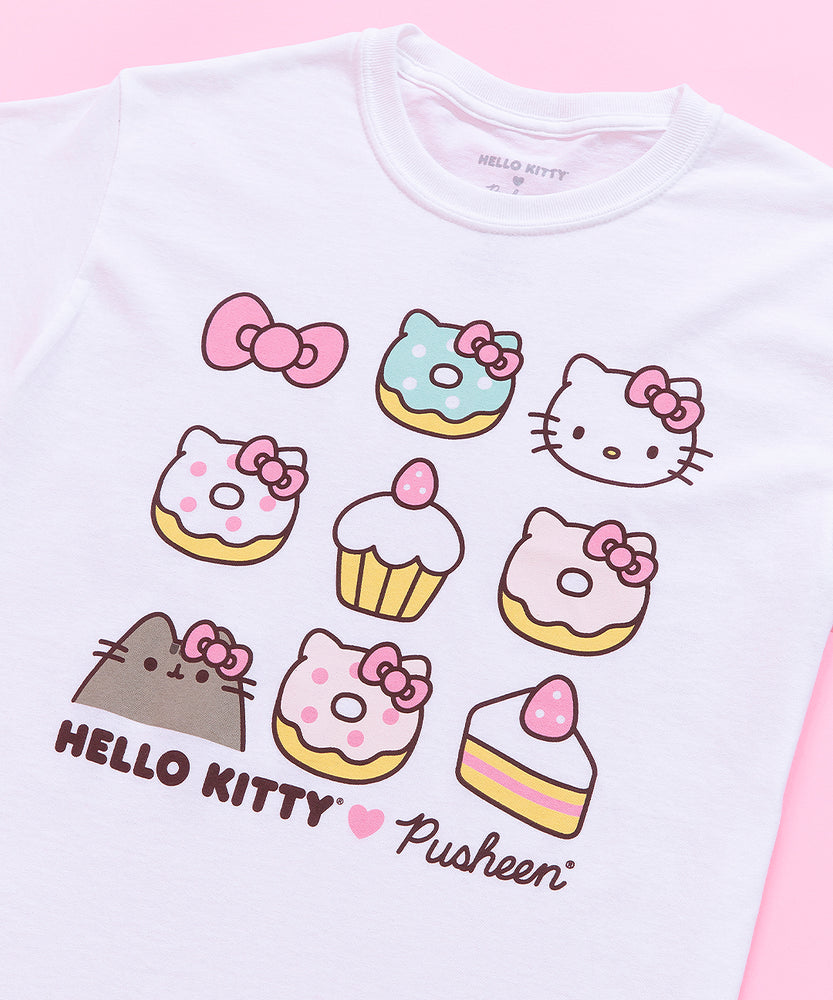 Hello Kitty X Pusheen Pink Rainbow Girls Crop T-Shirt